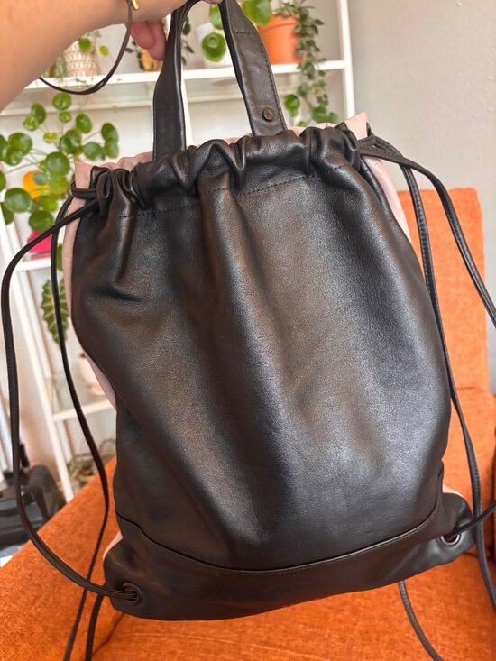 State Drawstring Backpack Black & Pink Leather Reversible Color Block Minimalist main image 16